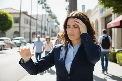 Woman experiencing dizziness as symptom of spinal cord injury