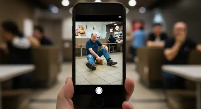 Customer taking picture as evidence in a slip and fall accident in Mcdonalds