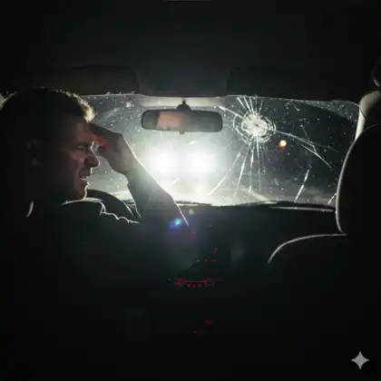 Driver blinded by oncoming high beams leading to dangerous accident conditions