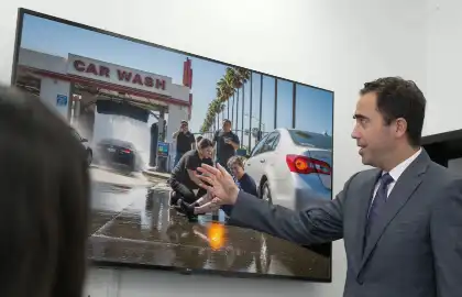 Lawyer presenting car wash accident case evidence