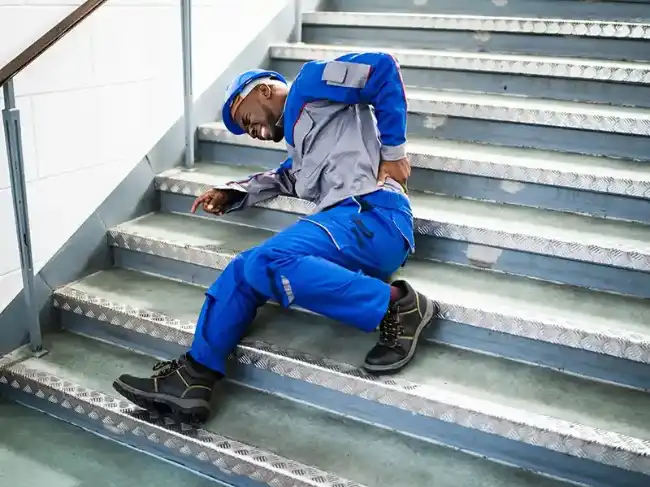 Man lying on stairs after a Slip-And-Fall accident