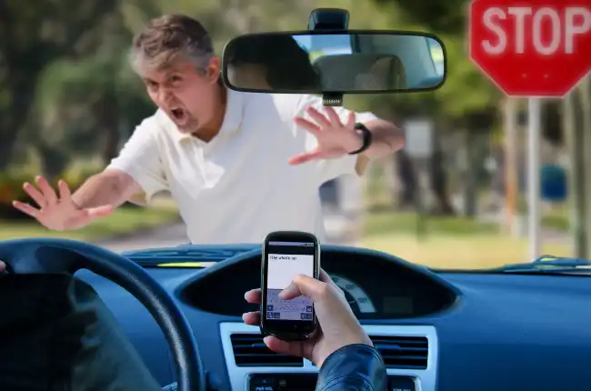 Moments before pedestrian accident as driver was distracted on mobile phone