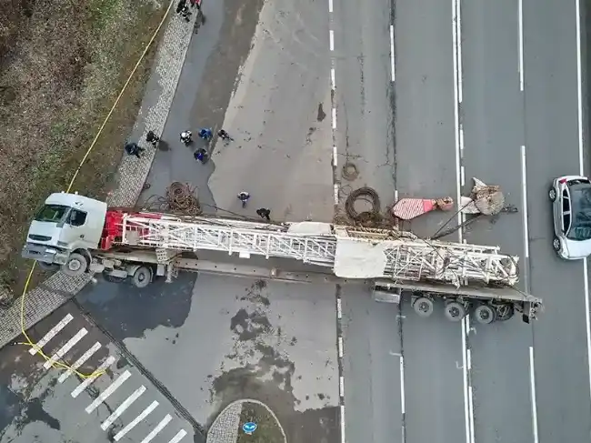 Rollover truck accident on the road with severe vehicle damage
