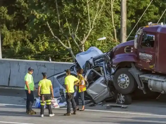 Truck crashed on car in an accident