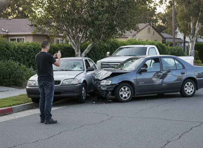 Victim taking a picture of a car accident in Thousand Oaks for evidence