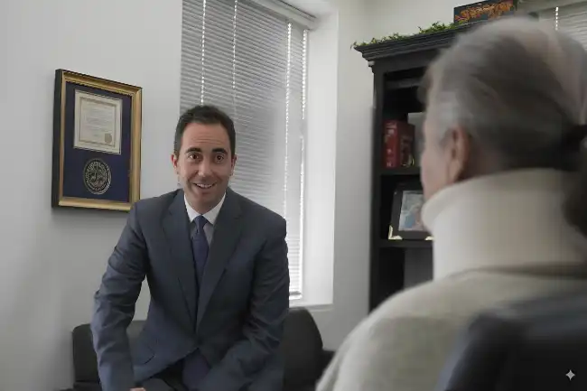 an attorney talking with an elderly client involved in a car accident