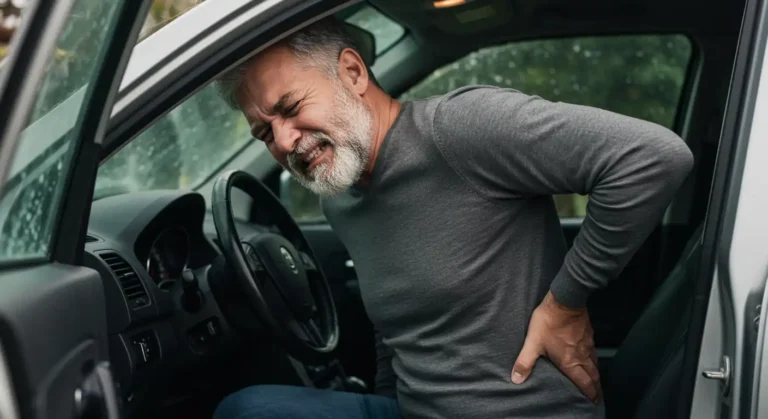 man suffering from lower back injury caused by rear end accident