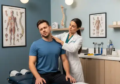 Chiropractor examining a patient’s neck pain after a rear-end collision injury