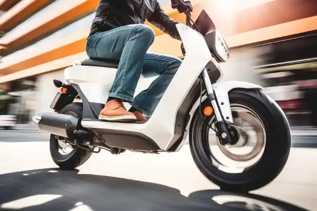 Conductor de scooter en movimiento expuesto a riesgos de accidente y lesiones
