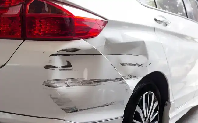 Damaged car after a hit-and-run accident in Victorville