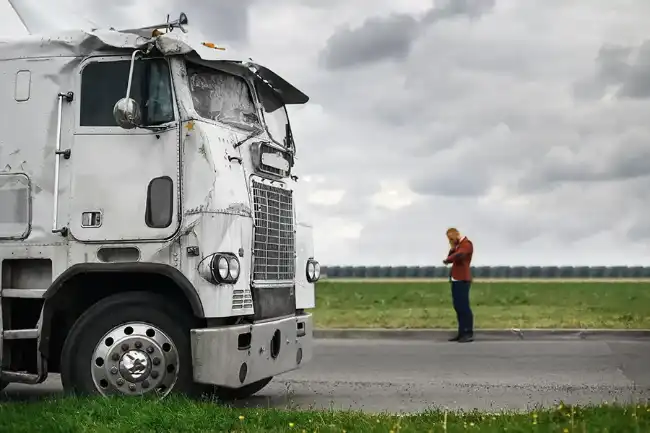 Damaged truck after an accident in Mendocino County