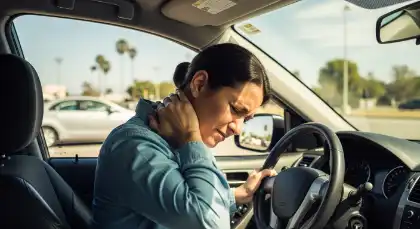 Driver holding her neck in pain after a parking lot collision
