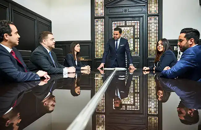 Imperial County car accident lawyers in a legal team meeting discussing case strategies