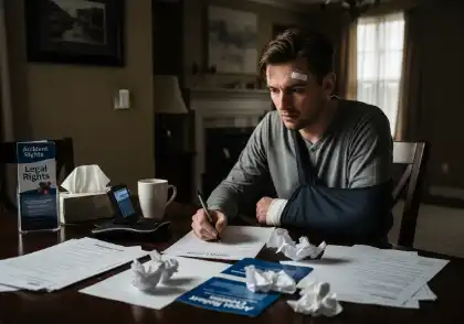 Injured person struggling with insurance paperwork after a California car accident