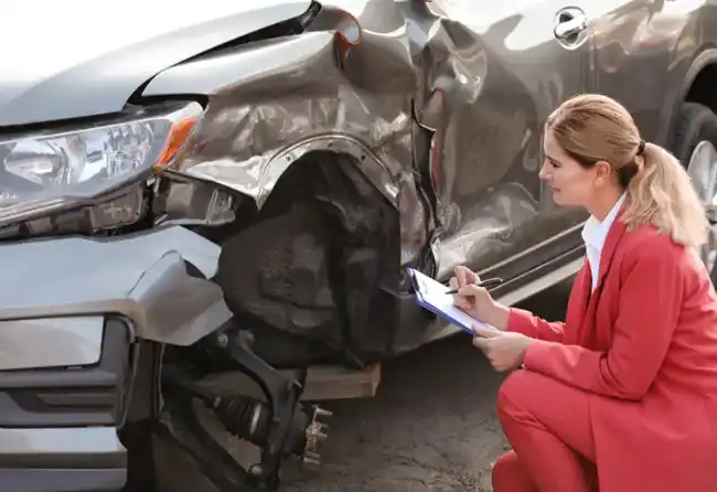 Inspector checking damages after car wreck accident
