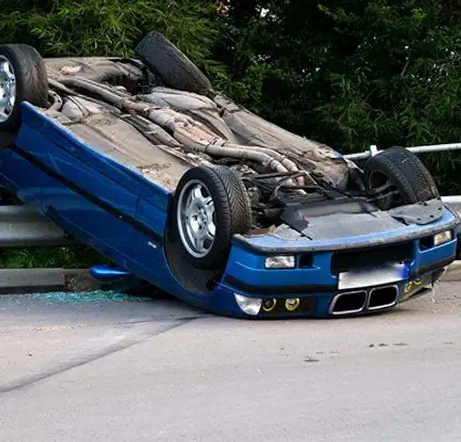 Overturned vehicle after a fatal car accident in California