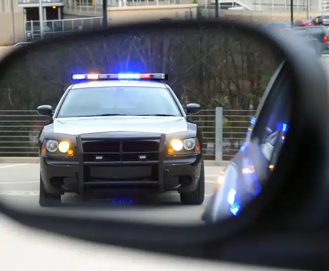 Police car chasing hit-and-run accident suspect in Pasadena