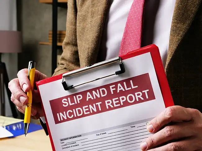 A man is submitting an accident report for a slip and fall incident in Contra Costa, CA