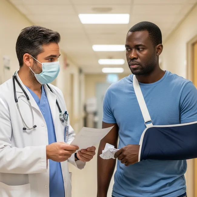 A medical practitioner is discussing with the patient involved in the car accident in Vacaville