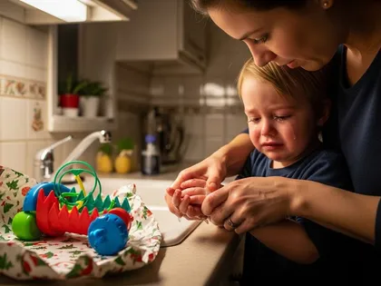 A mother taking good care of her child was wounded