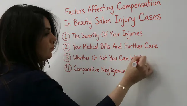 AK lawyer is writing down the factors affecting compensation in beauty salon injury cases
