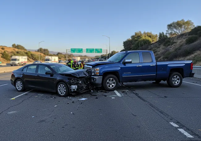 Crashed vehicle after a traffic accident in California