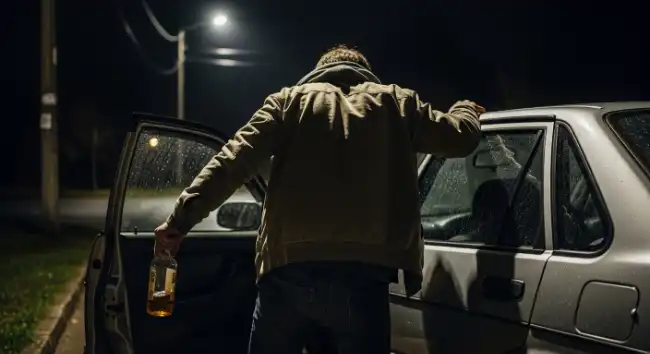 DUI accident risks as driver is drunk entering the car