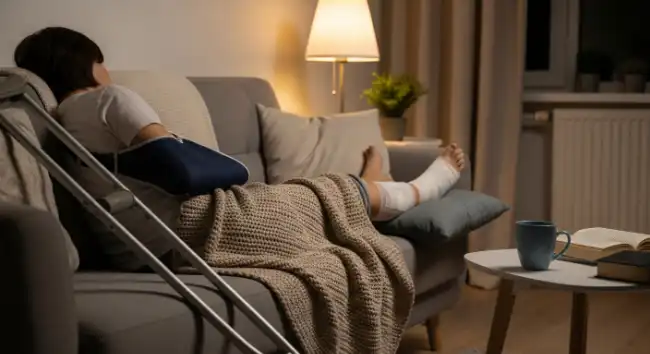 DUI accident victim with multiple injuries recovering at home