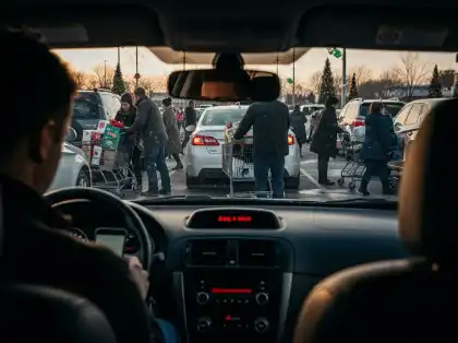 Distracted driving in a crowded parking lot leading to pedestrian injury risk