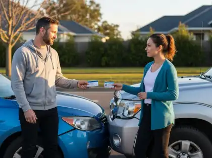 Drivers exchanging information after a collision to support a personal injury claim and fault assessment