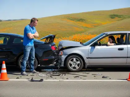 Front-end collision between two vehicles illustrating negligence in car accidents