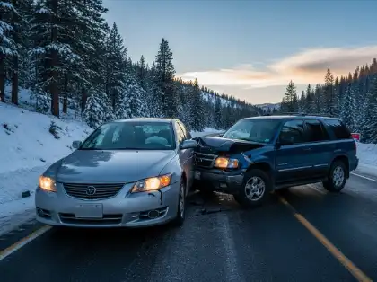 Icy road car crash on I-80 near Truckee, California