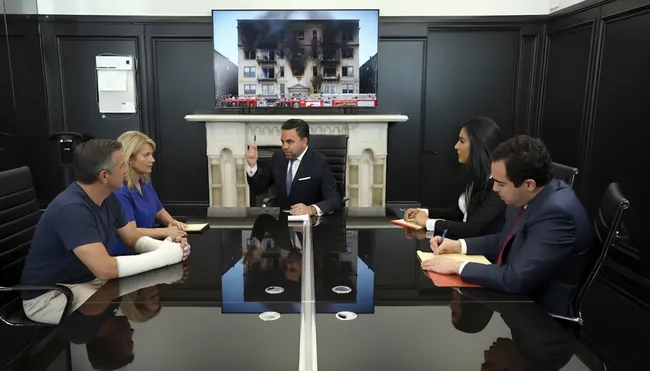 Lawyers discussing a fire related injuries case in California
