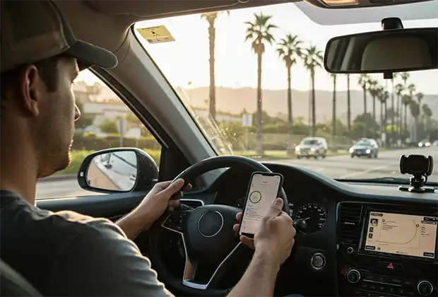 Lyft accident risks with driver using mobile phone while driving