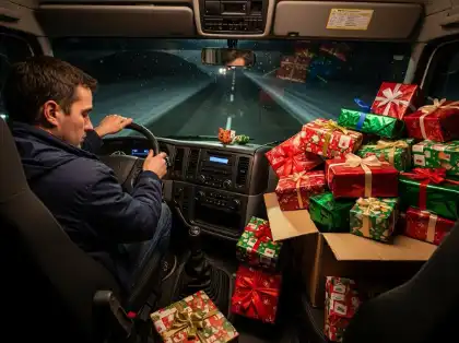 Overloaded delivery truck increasing fatigue and holiday crash risk