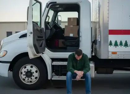 Overworked delivery driver facing fatigue-related injury risk_