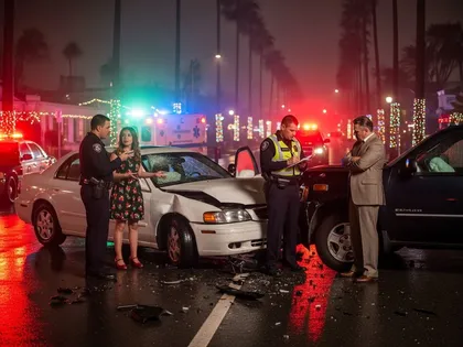 Police officers investigate the car owners involved in an incident