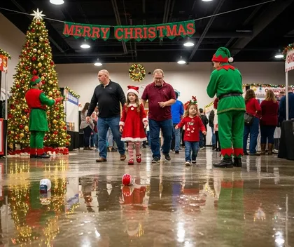 Shoppers at risk of accident due to slippery floors at a Christmas event