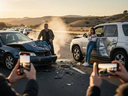 Taking picture of the crash scene as evidence