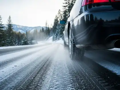 car losing traction on icy road highlighting winter driving hazards
