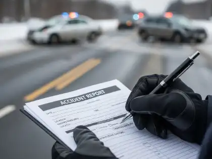 police documenting crash scene to support liability in icy-road pileup claims