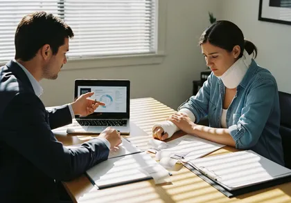 California personal injury settlement evaluation meeting between attorney and injured client