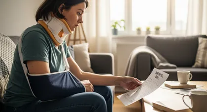 Car accident injury victim reviewing compensation and medical bills