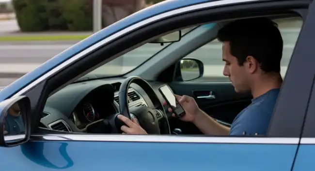 Car accident risks as driver using mobile phone while driving