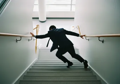 Fall accident on indoor stairs illustrating personal injury covered by renters insurance