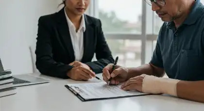 Injured employee completing return-to-work paperwork after a workplace injury