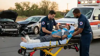 Injured passenger receiving emergency care after car accident