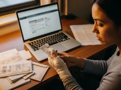 Injured tenant checking bills and documents, highlighting renters insurance liability protection