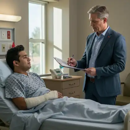 Insurance adjuster reviewing medical treatment after a car accident injury