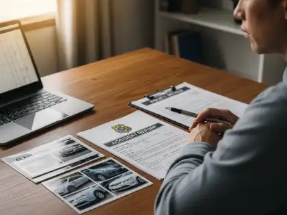 Legal professional reviewing evidence for a car accident case